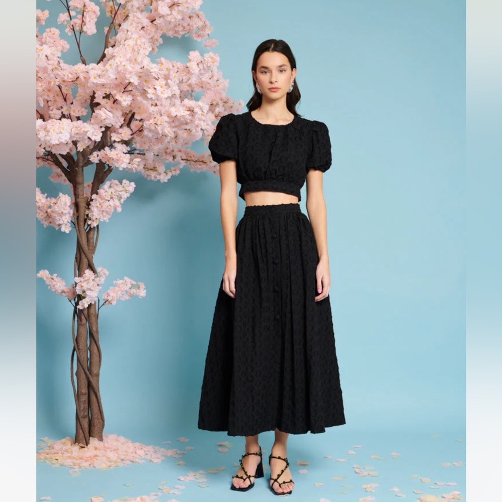 Sister Jane Mara Jacquard Midi Skirt Cropped Tie Back Jacquard Top XS NWT